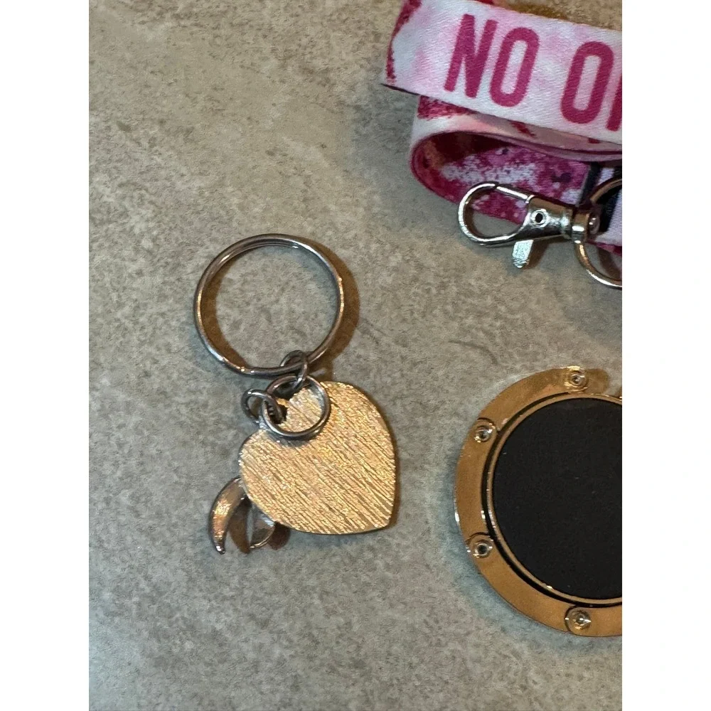 Breast Cancer Awareness Bundle Lanyard Purse Hanger and Keychains Pink Ribbon